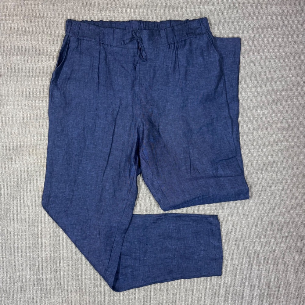 Tommaso Mezzetti Centolino Navy Italian Linen Tapered Pants Model Mare Medium